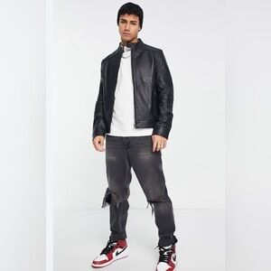 Italian label Piombo Black Leather Bomber Jacket XL NWT